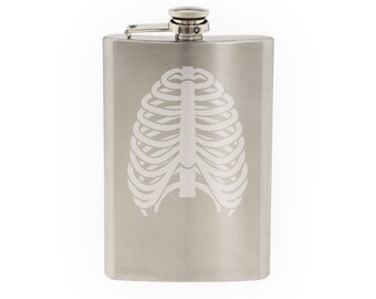 Human Rib Cage Skeleton Bones Medical Studies Healthcare- Etched 8 Oz Stainless Steel Flask