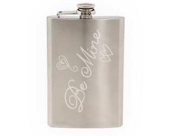 Love Doodle Art #2 - Be Mine Hearts - Valentine Emotion- Etched 8 Oz Stainless Steel Flask