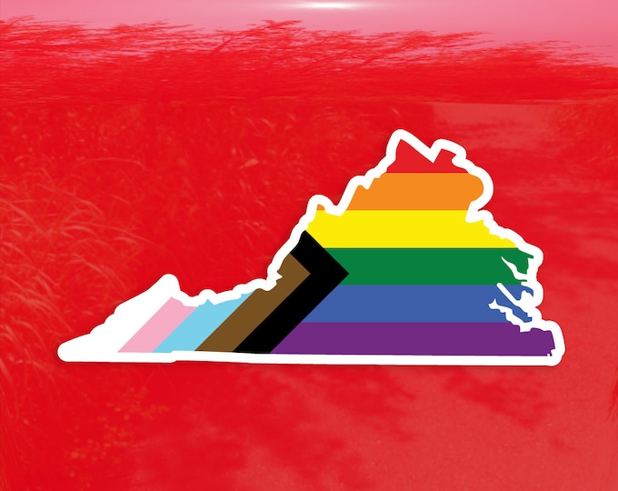 Virginia State Shape Progress Pride Flag LGBTQ POC Transgender Flag - Vibrant Color Vinyl Decal Sticker