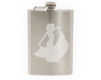 Contour Silhouette- Dancing Woman Girl Version 4 Shadow- Etched 8 Oz Stainless Steel Flask