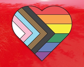 Outlined Heart Progress Pride Flag LGBTQ POC Transgender Flag - Vibrant Color Vinyl Decal Sticker