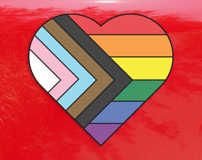 Outlined Heart Progress Pride Flag LGBTQ POC Transgender Flag - Vibrant Color Vinyl Decal Sticker