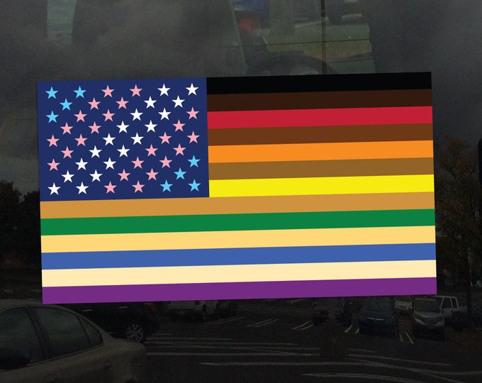 United States of America Inclusive LGBTQIA POC Skin Tones Flag - Vibrant Color Vinyl Decal Sticker