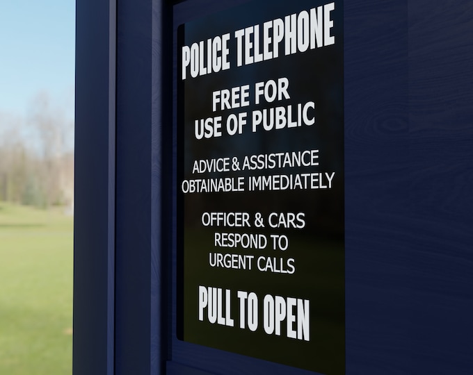 New Police Telephone Box Sign - 15 inch by 10 inch Aluminum Police Public Call Box Telephone Door Sign