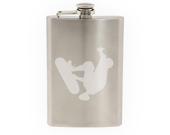 Extreme Sports #4 - Skate Indy grab Flip Trick Aerial - Etched 8 Oz Stainless Steel Flask