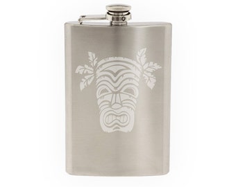 Polynesian mask - Etched 8 Oz Stainless Steel Flask