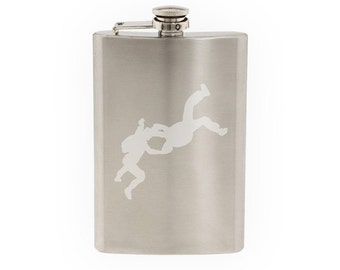 Extreme Sports #6 - Sky Diving Ring Holding Hands Fall - Etched 8 Oz Stainless Steel Flask