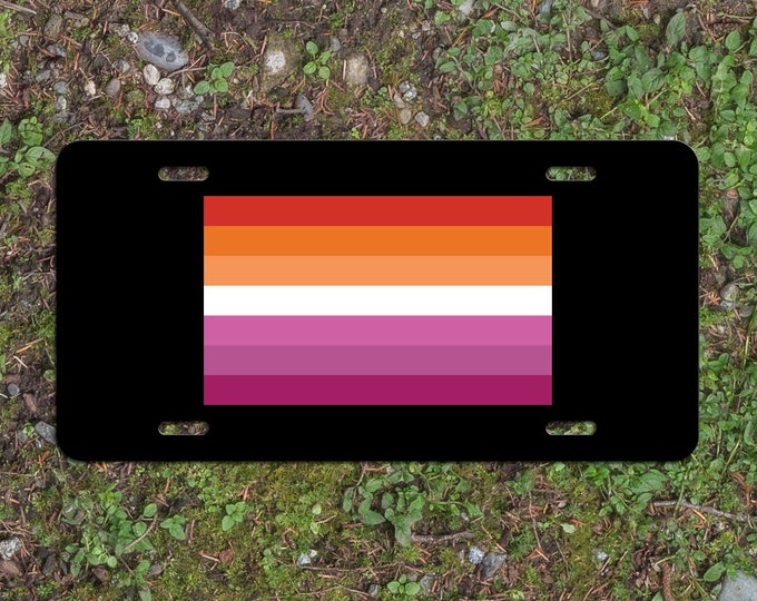 Lesbian Pride Flag LGBTQ+ - Vibrant Color Aluminum License Plate (Black Plate)