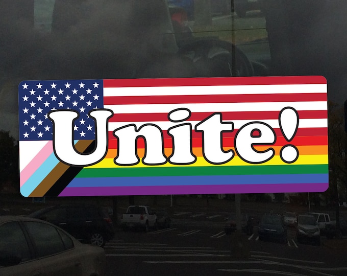 Unite! Union Workers Rights American Progress Pride Flag - Vibrant Color Static Cling Window Cling - Use Indoor and Outdoor!