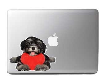 Cute Fluffy Animals #8 - cute valentine havanese puppy holding a red heart - Vibrant High Resolution Full Color Vinyl Laptop Tablet Decal