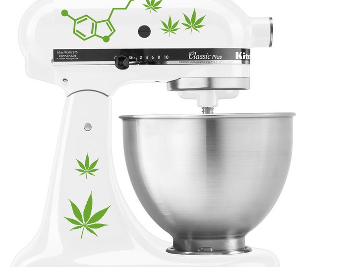 Serotonin Marijuana Pot Leaf for your Edible Hobby Get Baked and Bake - Vinyl Decal Set for Kitchen Mixers