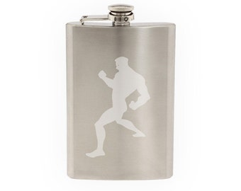 Comic Book Style - Super Hero Silhouette Power Version 6  - Etched 8 Oz Stainless Steel Flask