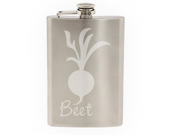 Produce Market #2 - Beet Vegan Beetroot Vegetable Shadow- Etched 8 Oz Stainless Steel Flask