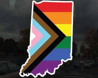 Indiana State Shape Progress Pride Flag LGBTQ POC Transgender Flag - Vibrant Color Static Cling Window Cling - Use Indoor and Outdoor!