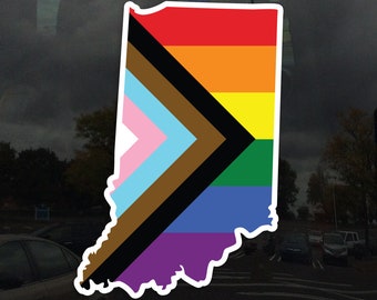 Indiana State Shape Progress Pride Flag LGBTQ POC Transgender Flag - Vibrant Color Static Cling Window Cling - Use Indoor and Outdoor!