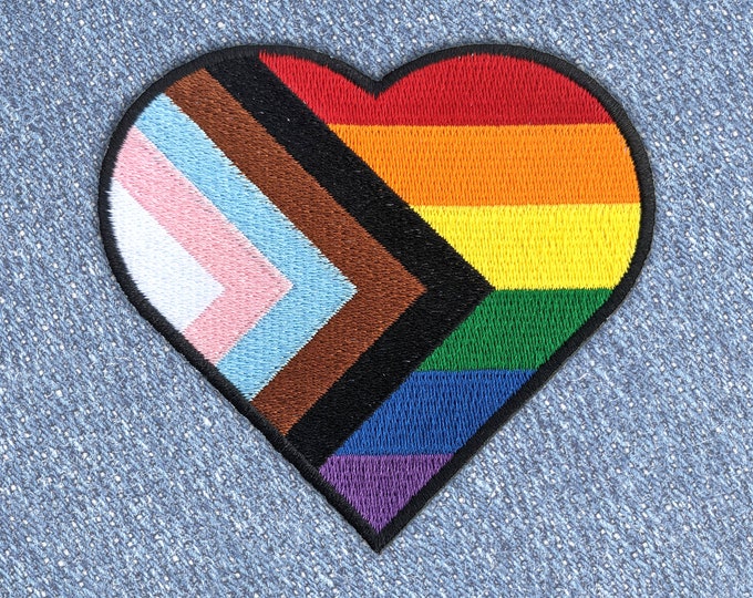 Heart Progress Pride Flag LGBTQ POC Transgender Flag - 4 inch Iron-on Patch