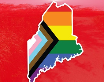 Maine State State Shape Progress Pride Flag LGBTQ POC Transgender Flag - Vibrant Color Vinyl Decal Sticker