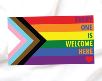 Everyone Is Welcome Here Progress Pride Flag LGBTQ Flag - Iron-On Vinyl for Fabric, T-shirts and more!