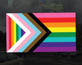 Classic Progress Pride Flag LGBTQIA+ POC Transgender Flag - Vibrant Static Cling Window Cling Indoor and Outdoor!