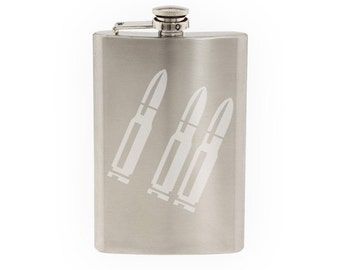 Bullets- Etched 8 Oz Stainless Steel Flask