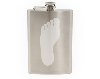 Animal Foot Print #4 - Footmark Track and Field Barefoot- Etched 8 Oz Stainless Steel Flask