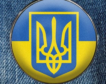 Ukrainian Trident Tryzub Ukraine Flag Enamel Pin - Circular Printed Art Metal Enamel Pin Metal with a Protective Gloss Epoxy Finish