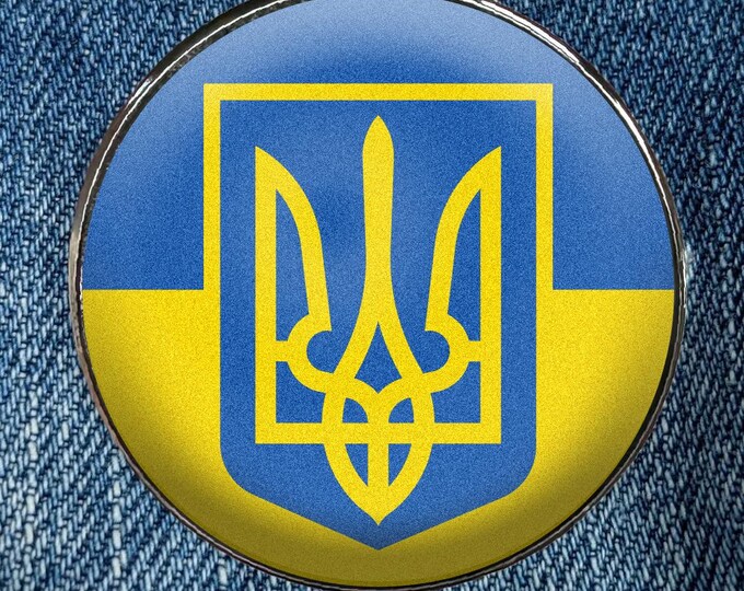 Ukrainian Trident Tryzub Ukraine Flag Enamel Pin - Circular Printed Art Metal Enamel Pin Metal with a Protective Gloss Epoxy Finish