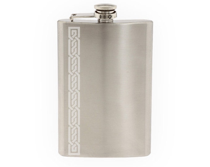 Celtic Pattern #4 - Knot Cross Medallion Irish Heritage  - Etched 8 Oz Stainless Steel Flask