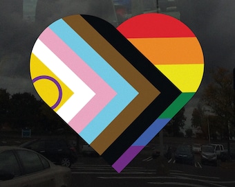 Heart Intersex Inclusive Progress Pride Flag LGBTQIA+ POC Transgender Flag - Vibrant Static Cling Window Cling - Indoor and Outdoor!