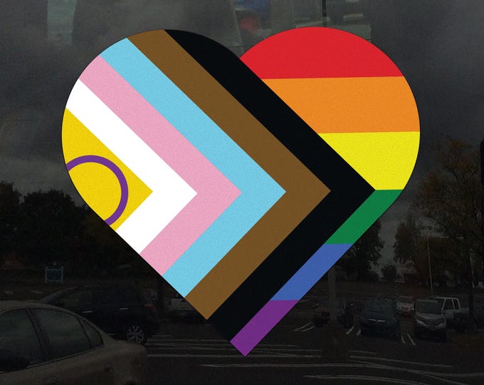 Heart Intersex Inclusive Progress Pride Flag LGBTQIA+ POC Transgender Flag - Vibrant Static Cling Window Cling - Indoor and Outdoor!