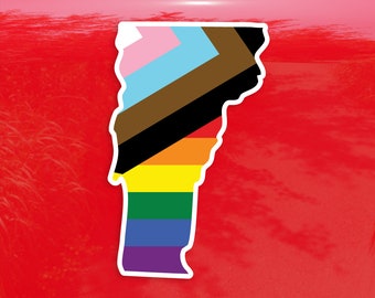 Vermont State Shape Progress Pride Flag LGBTQ POC Transgender Flag - Vibrant Color Vinyl Decal Sticker