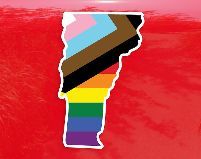 Vermont State Shape Progress Pride Flag LGBTQ POC Transgender Flag - Vibrant Color Vinyl Decal Sticker