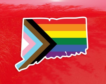 Connecticut State Shape Progress Pride Flag LGBTQ POC Transgender Flag - Vibrant Color Vinyl Decal Sticker