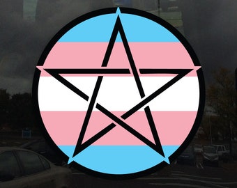 Upright Pentagram Transgender Pride Flag LGBTQ Flag - Vibrant Color Static Cling Window Cling - Use Indoor and Outdoor!