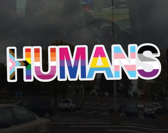 Humans Progress LGBTQ+ Flags Rainbow Lesbian Bisexual Pansexual Transgender Asexual - vibrant Vinyl Decal Sticker