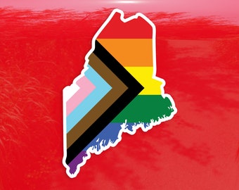 Maine State Shape Progress Pride Flag LGBTQ POC Transgender Flag - Vibrant Color Vinyl Decal Sticker