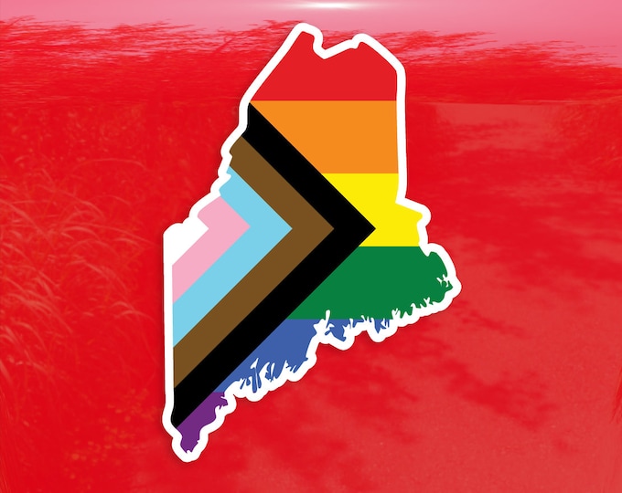 Maine State Shape Progress Pride Flag LGBTQ POC Transgender Flag - Vibrant Color Vinyl Decal Sticker