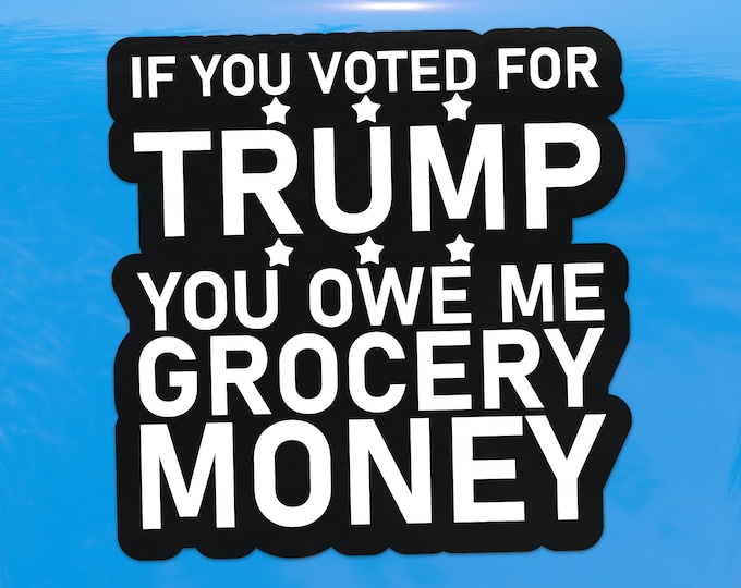 If you Voted for Trump you owe me Grocery Money Sticker - Funny Political Humor Vinyl Decal for Cars, Laptops, and Windows