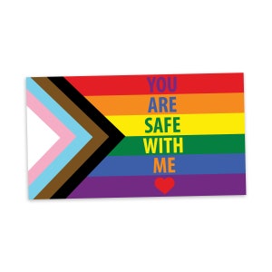 You Are Safe With Me Progress Pride Flag LGBTQ POC Transgender Flag Vibrant Color Vinyl Decal Sticker image 2