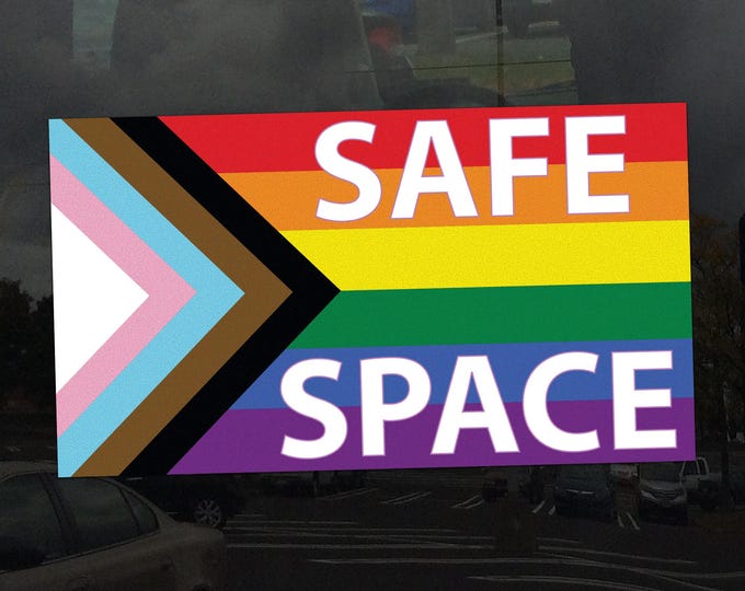 Bold Safe Space Progress Pride Flag LGBTQ POC Transgender Flag - Vibrant Color Static Cling Window Cling - Use Indoor and Outdoor!