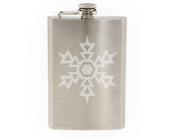 Snowflake Pattern #5 - Winter Art Christmas Decoration  - Etched 8 Oz Stainless Steel Flask