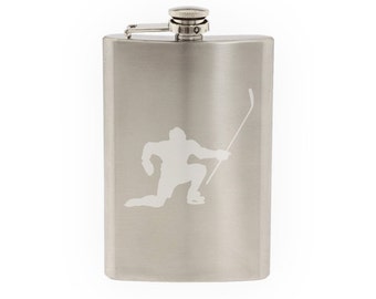 Hockey Silhouette- Player Varsity Professional League #11- Etched 8 Oz Stainless Steel Flask