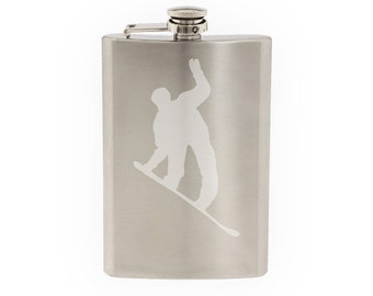Snowboard Trick #7- Mountain Downhill Competitive - Etched 8 Oz Stainless Steel Flask