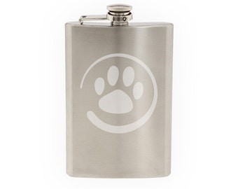 Dog #12- Pet Paw Health Doggy Veterinary Care Puppy    - Etched 8 Oz Stainless Steel Flask