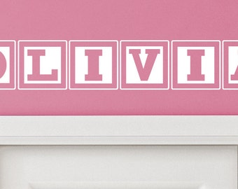 Olivia Baby Block Name Bedroom Closet Door - White Wall Vinyl Decal Decorative