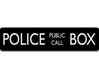 Police Telephone Box Sign - 4 inch by 17 inch Aluminum Police Public Call Box Telephone Door Sign