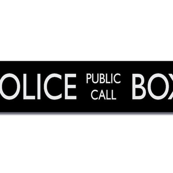 Police Telephone Box Sign - 4 inch by 17 inch Aluminum Police Public Call Box Telephone Door Sign