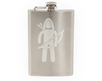 Medieval Stickman #2 - Hooded Archer Bow and Arrow- Etched 8 Oz Stainless Steel Flask