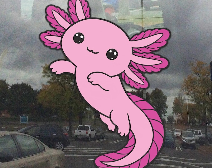 Pink Axolotl Window Cling – Cute Swimming Axolotl Static Cling for Glass Windows (Upward Swim Pose)