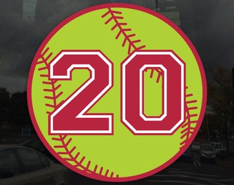 Custom Jersey Number Softball Team Logo - Vibrant Color Vinyl Decal Sticker